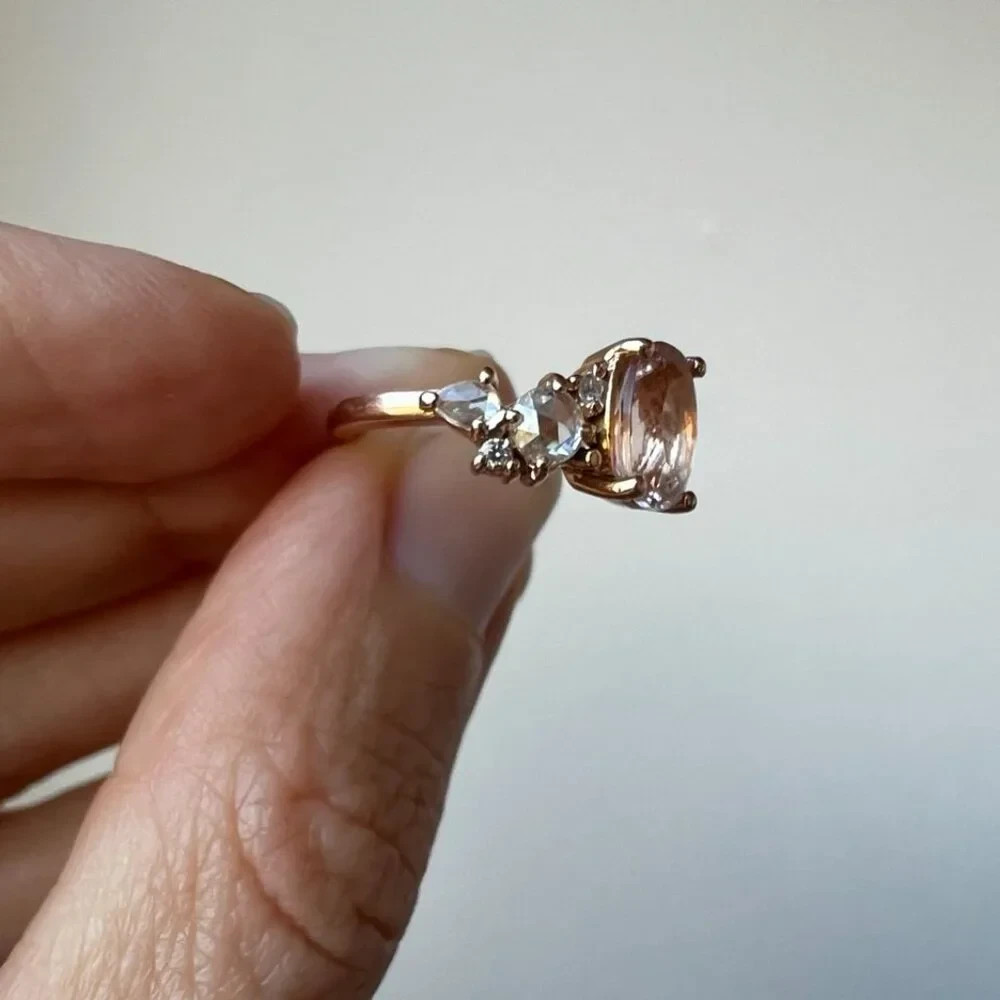 Bridal Set – 2 Morganite + Diamond Cluster Rings, 14K Rose Gold, Luna Skye