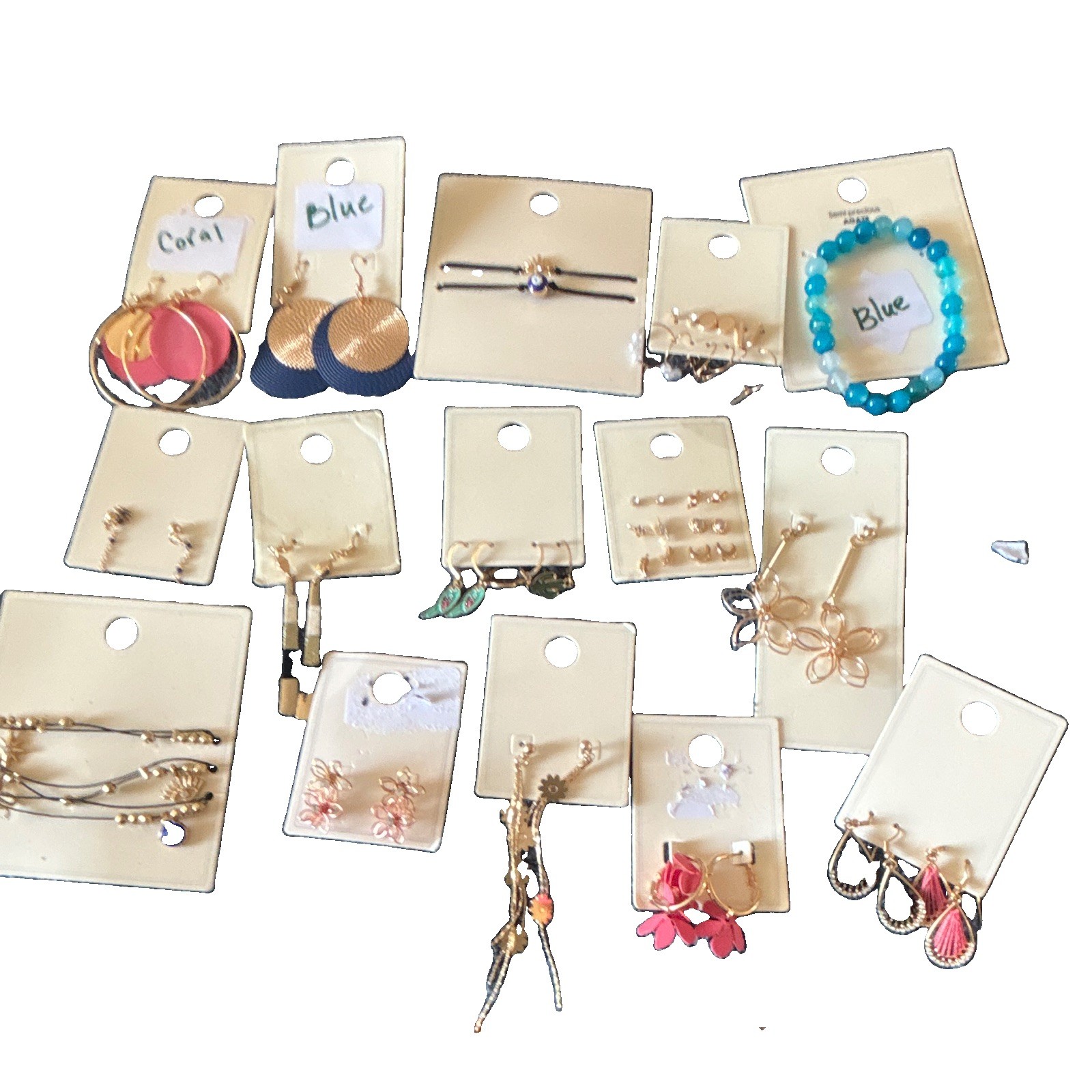 Mixed Lot Gold Metal Earrings No Stone – Hoop, Stud & Dangle/Drop, Flowers