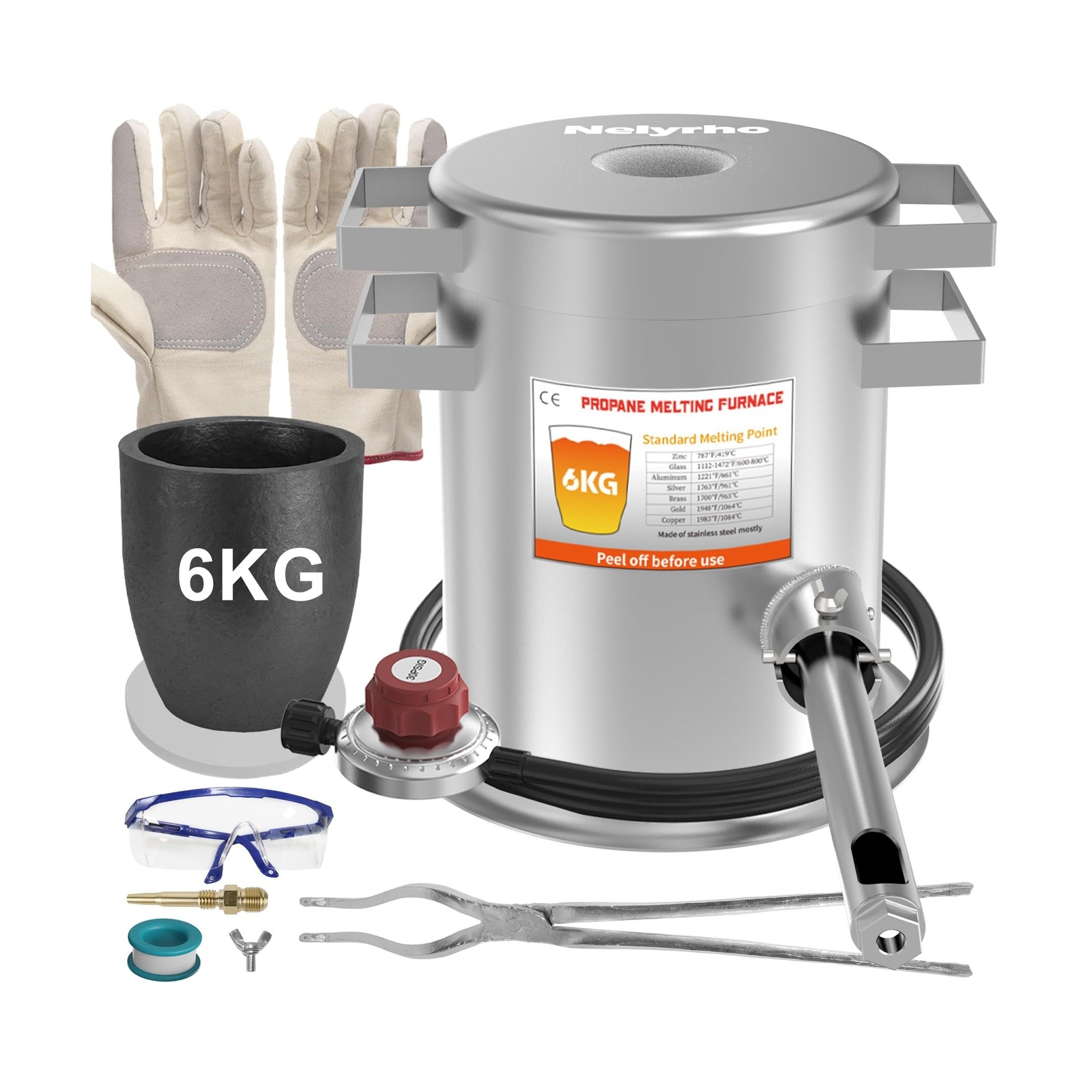 Nelyrho 6KG Smelting Furnace Kit – Full Stainless Steel Foundry with Crucible…