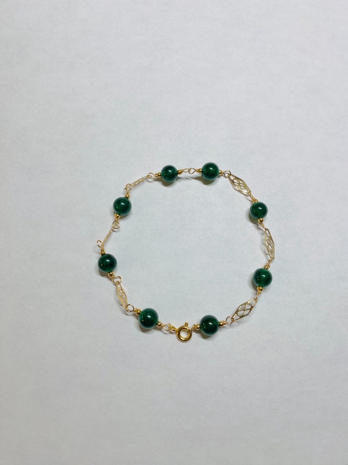 14 Karat Yellow Gold Filled Genuine 6mm Dark Green Jade 7.5″ Plaque Bracelet