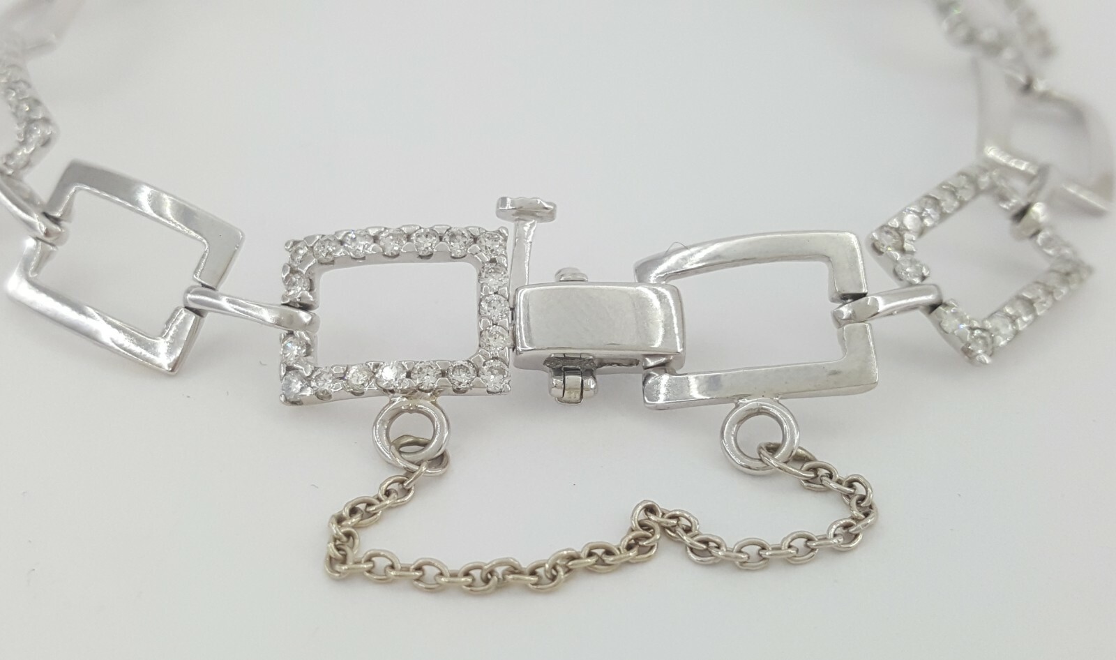Round Cut Diamond Square Box Tennis Bracelet 8.8 Grams 7″ 1.62 ct 14K White Gold