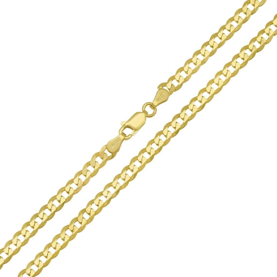 REAL Solid 925 Silver 14k Gold Plated Flat Cuban Link Chain Necklace 3.7mm
