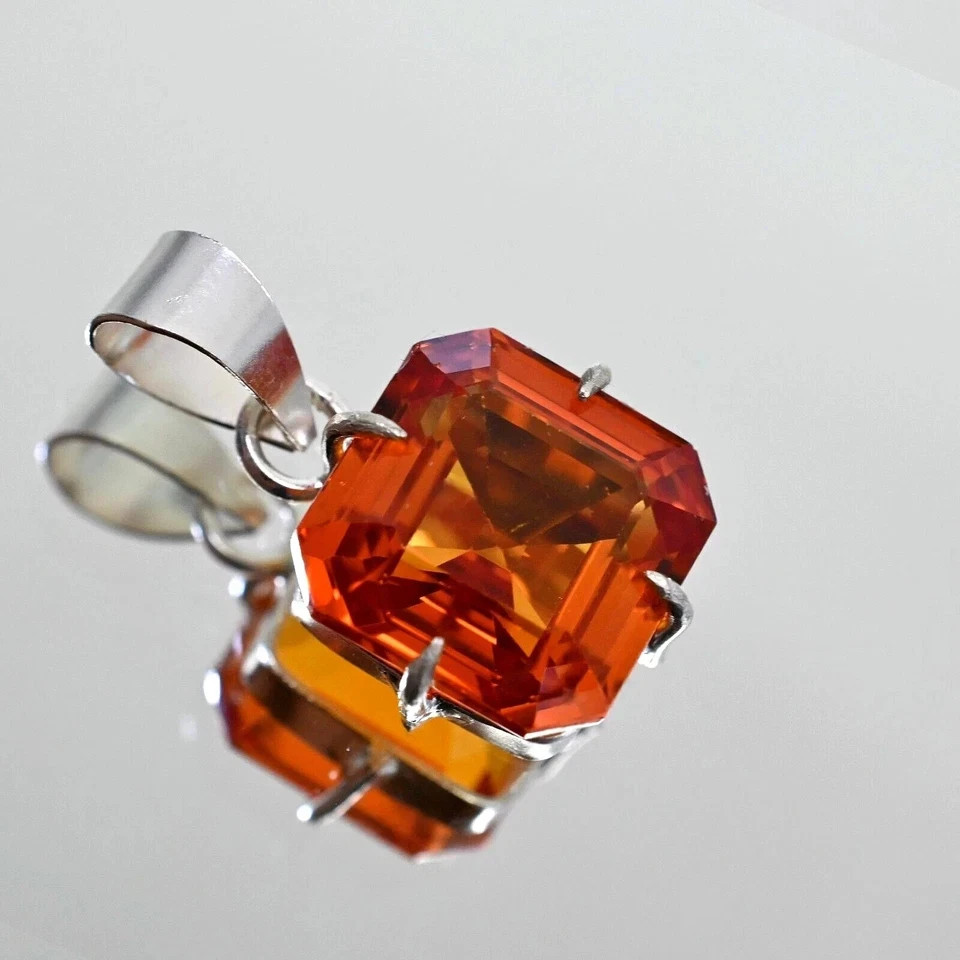 27 Ct Natural Orange Sapphire Certified Loose Gemstone 925 Solid Silver Pendant