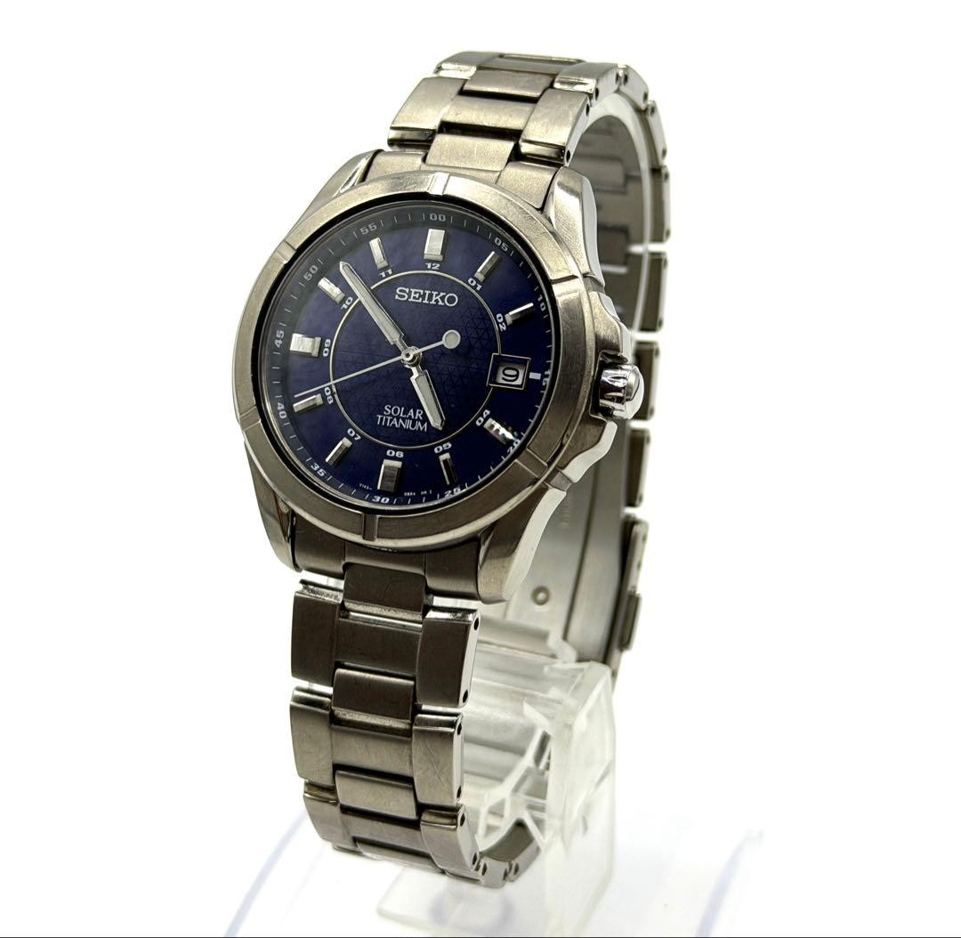 SEIKO SOLAR TITANIUM V145-0AX0 Men’s Watch Date Quartz 3.5cm Clean Working