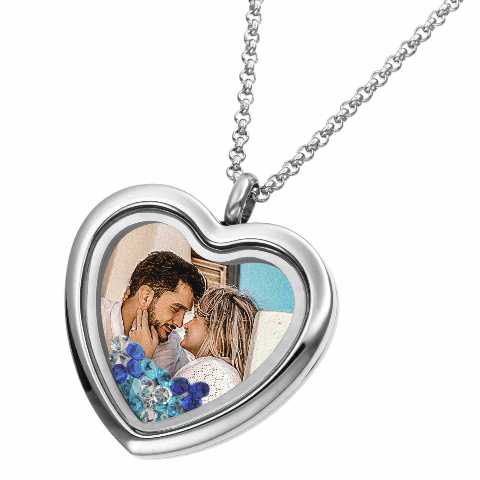 Full Color Photo Print Laser Engraved Personalized Message Heart Locket Necklace