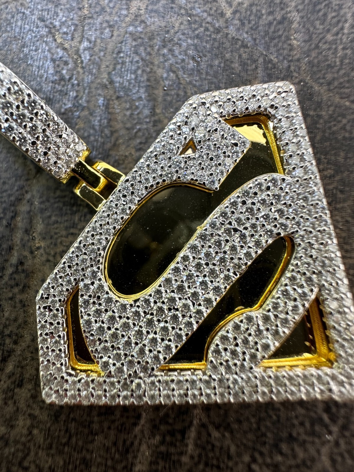 MOISSANITE Real 925 Silver/Gold Plated Iced SUPERMAN Logo Out Pendant Necklace