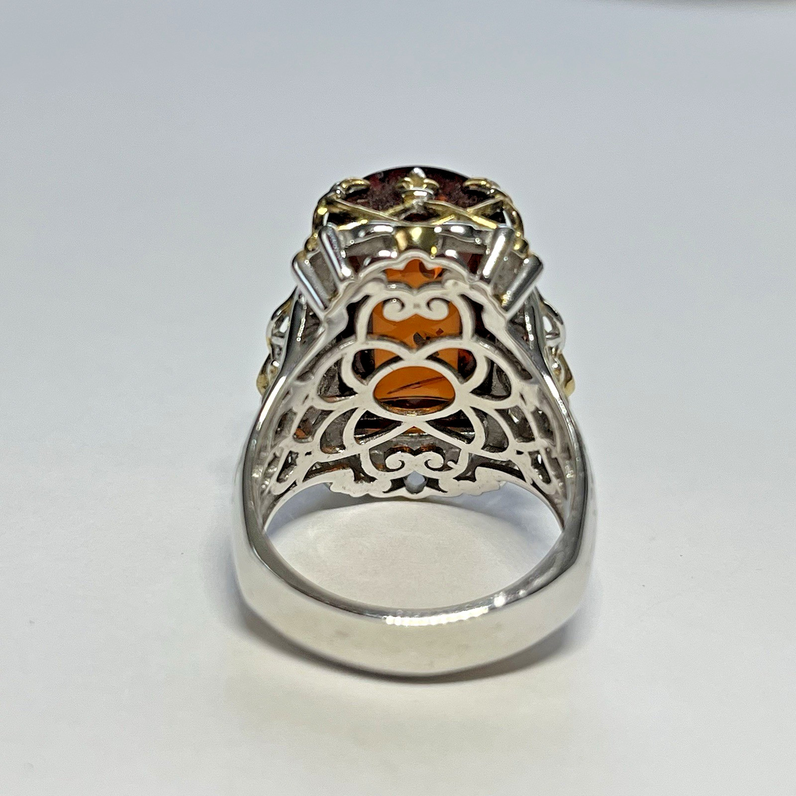 Gems en Vogue Valitutti 925 Sterling Silver Gold Accent Amber Ring Size 10