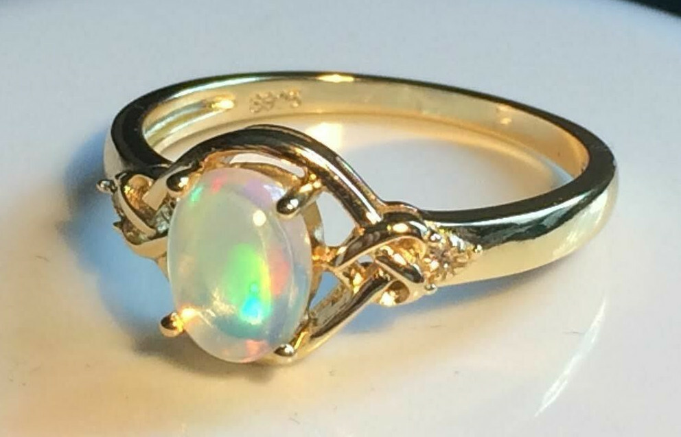 Fire Opal Ring Natural 8x6mm Solid Opal Solid Sterling Silver Sizes 6 to 11 US