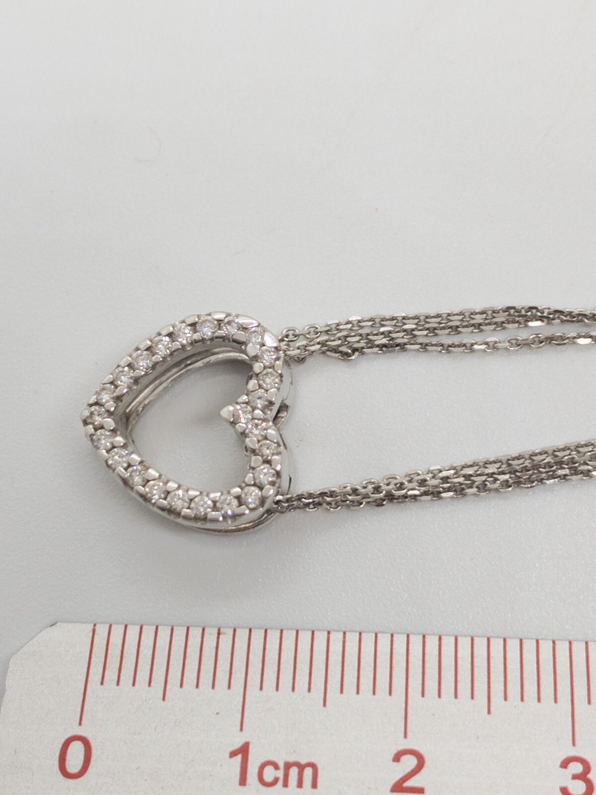 Diamond Heart Necklace 18k White Gold Tripple 14k Chain 16″ 7 grams
