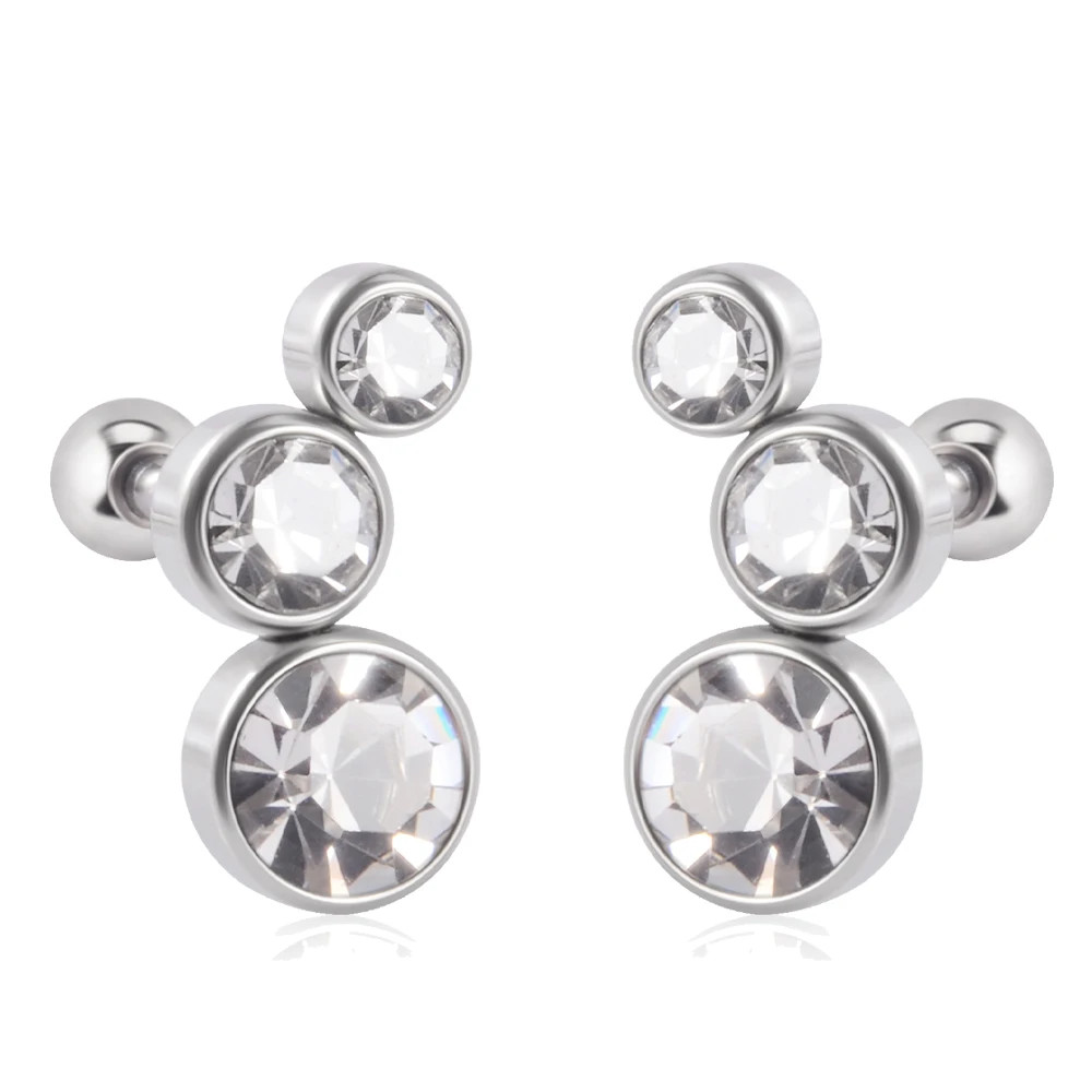 Tragus Cartilage Earrings 2PCS Surgical Steel Crystal Round Stud 16G Helix