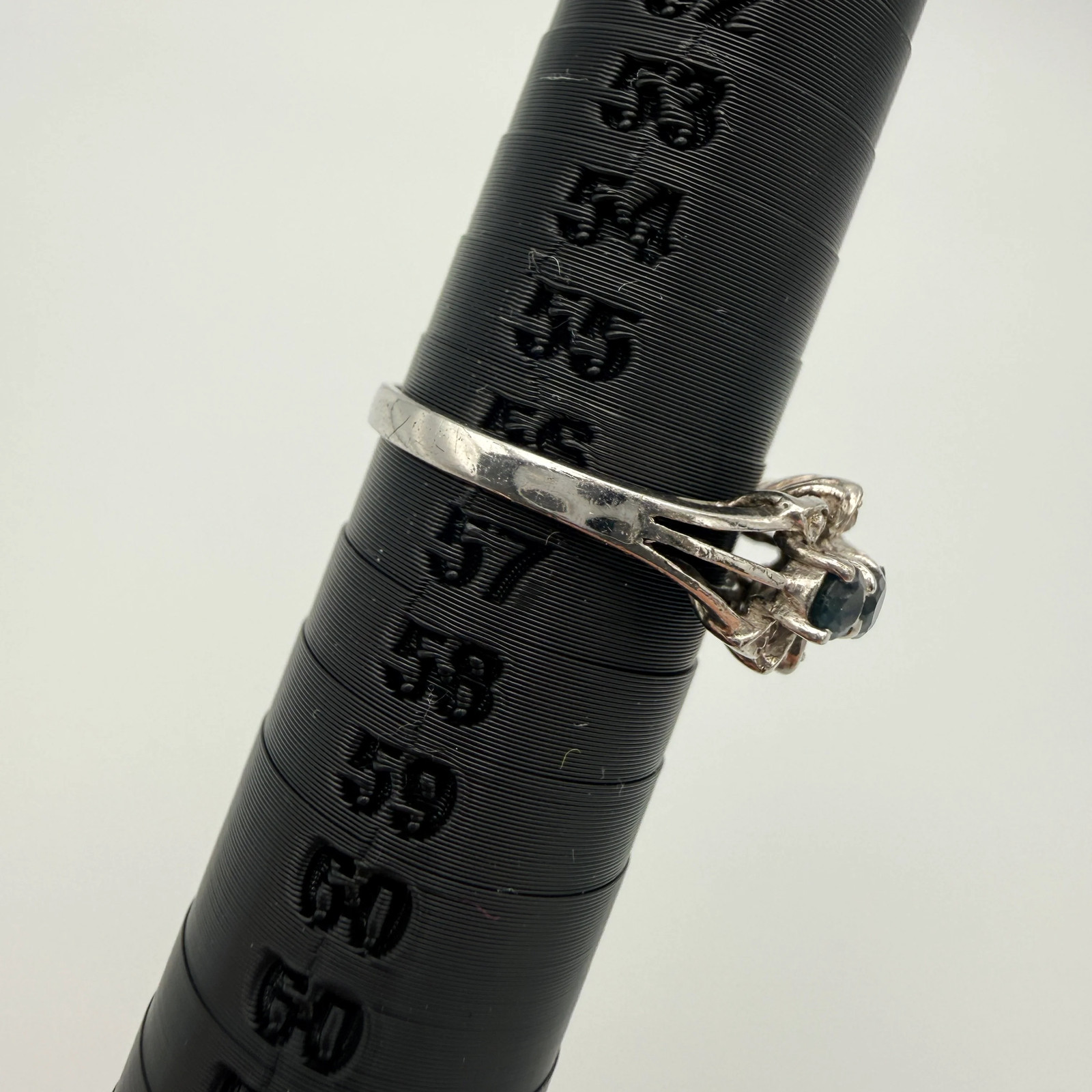 Silver Ring 925 Sterling Blue Green Stones Cubic Zirconia Ring Size 56 Vintage 1990