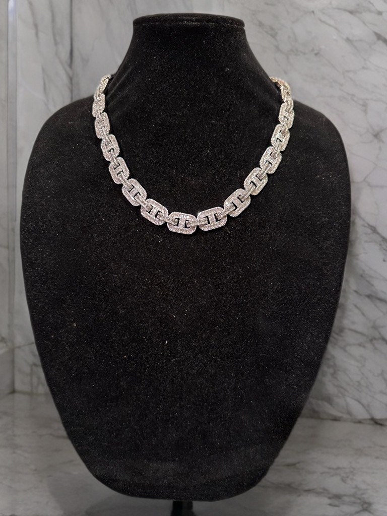 14k STAMP 14mm MARINER Chain Necklace 82.6ct BAGUETTES Lab Sim VVS1 Diamond 188g