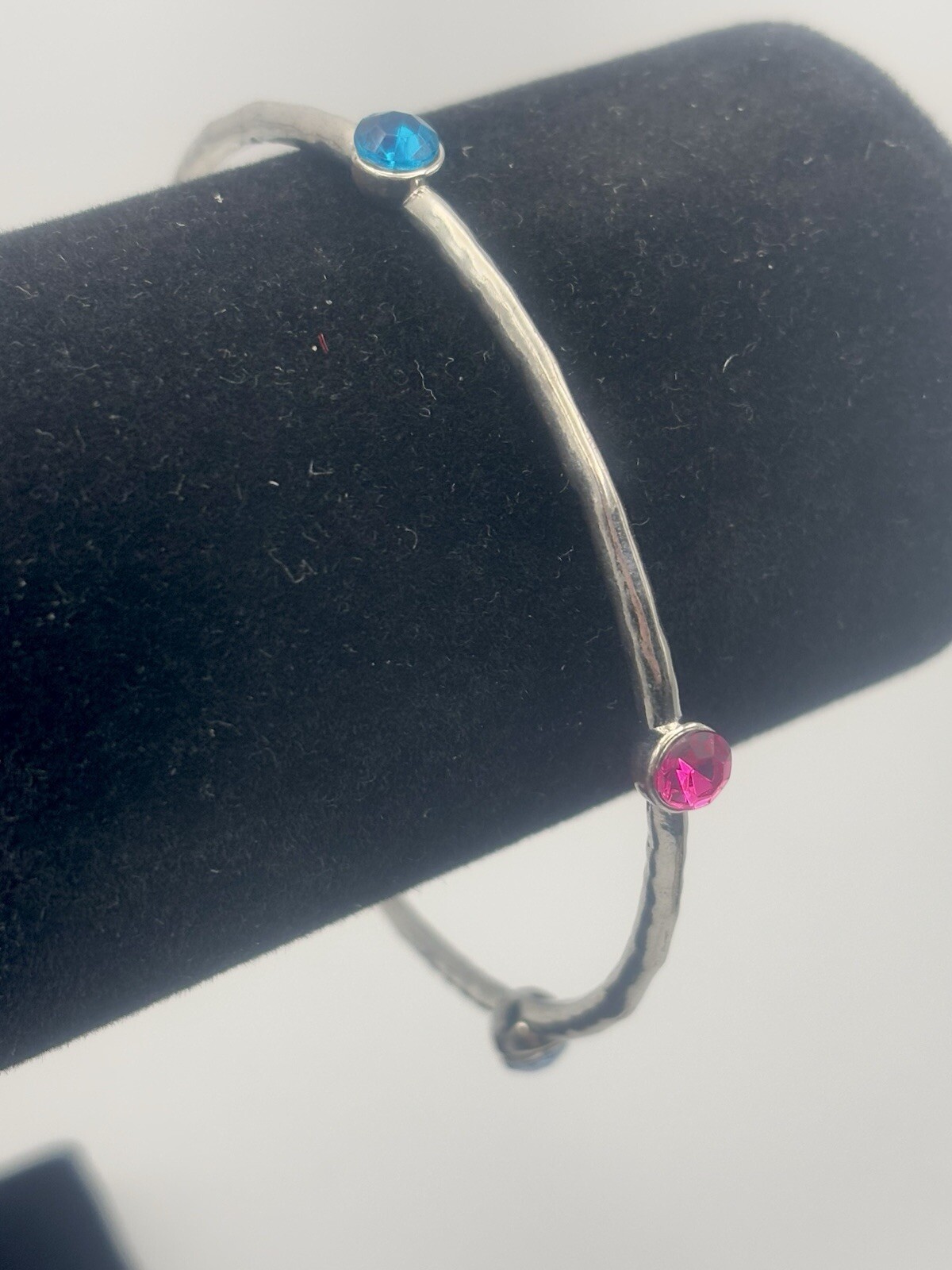 Multi-Stone Bangle Round Cut Silver Tone Blue Pink Green Purple 8 Inches