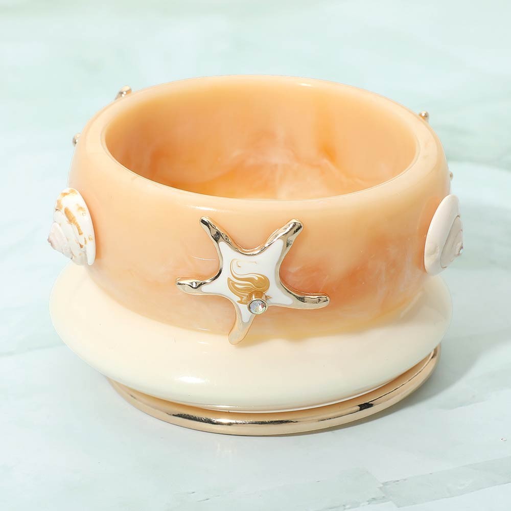 3PCS Starfish Resin Bangle Bracelet Set Coastal Beach Stackable Cuff Women