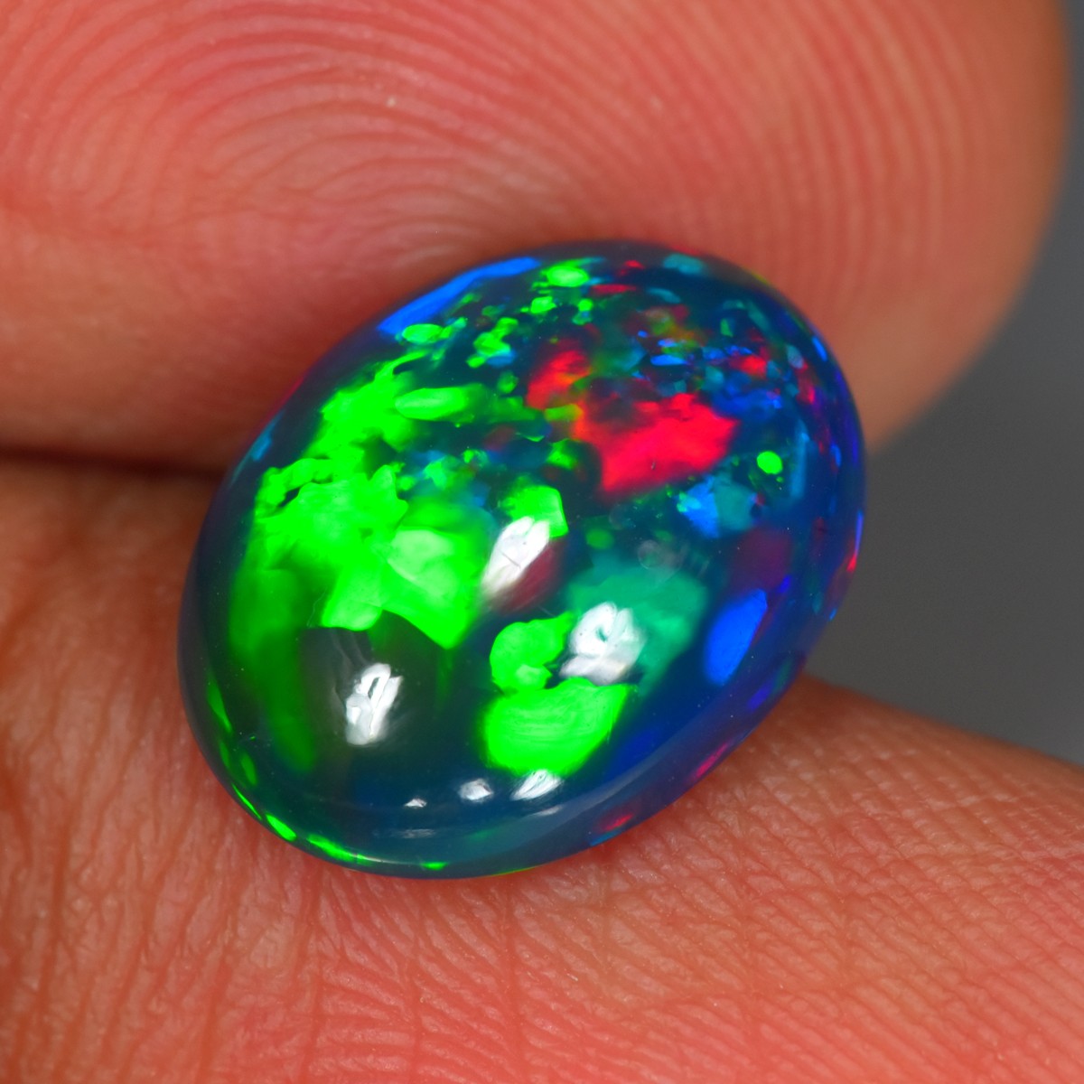 2.89Ct Oval_Natural Solid Black Fire Opal Multi color Play VVS-Clarity Gemstone