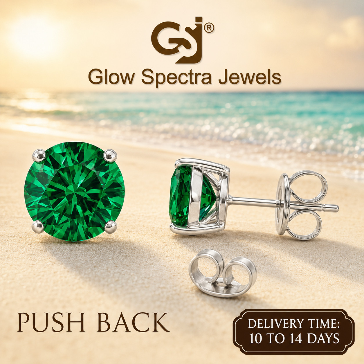 2CT Solitaire Green Emerald Diamond Stud Erring 925 Silver 14k White Gold Plated