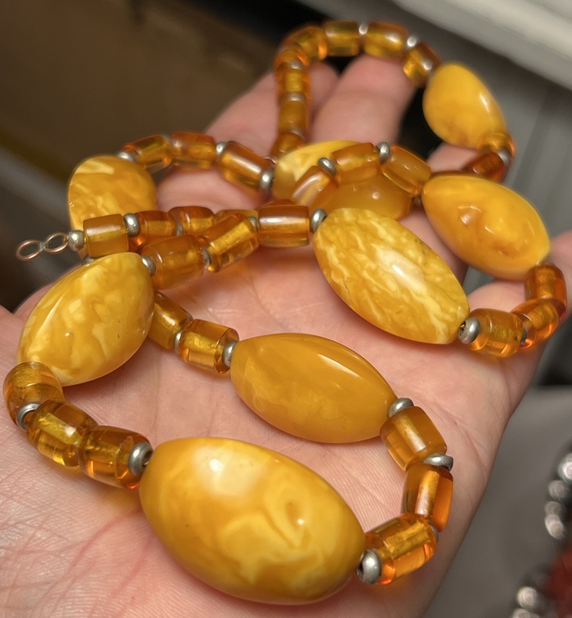 Antique Vintage Russian Baltic Butterscotch Egg Yolk Amber Bead Necklace