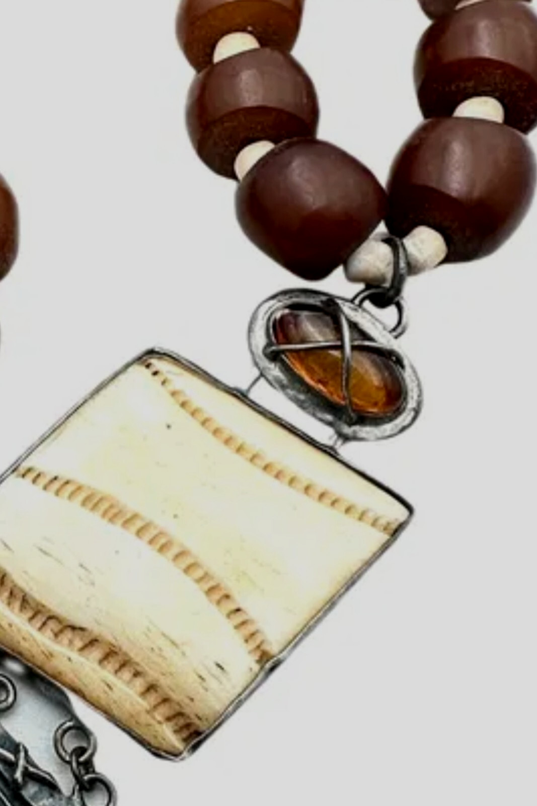 Vintage Janice Lee Ripley Necklace Sterling 925 Yak Bone Amber JLR 925