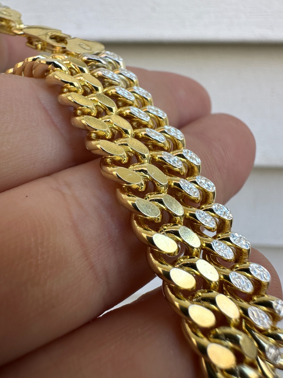 Miami Cuban Chain Bracelet Diamond Cut Two Tone 14k Gold Plated Real 925 Silver
