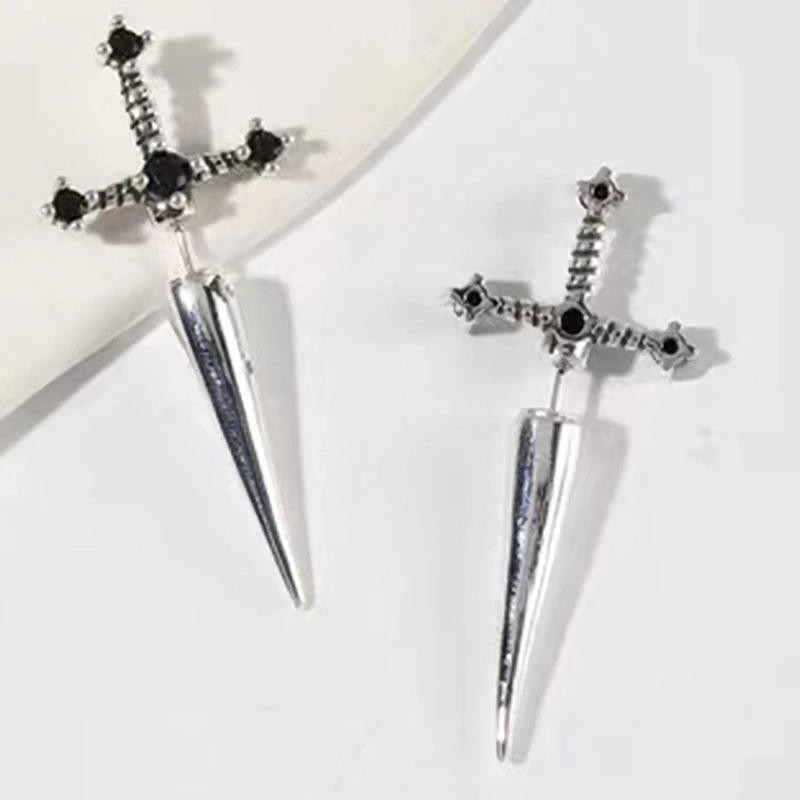 Classic Cross Sword Earrings Silver Gold Black Crystal Jewelry