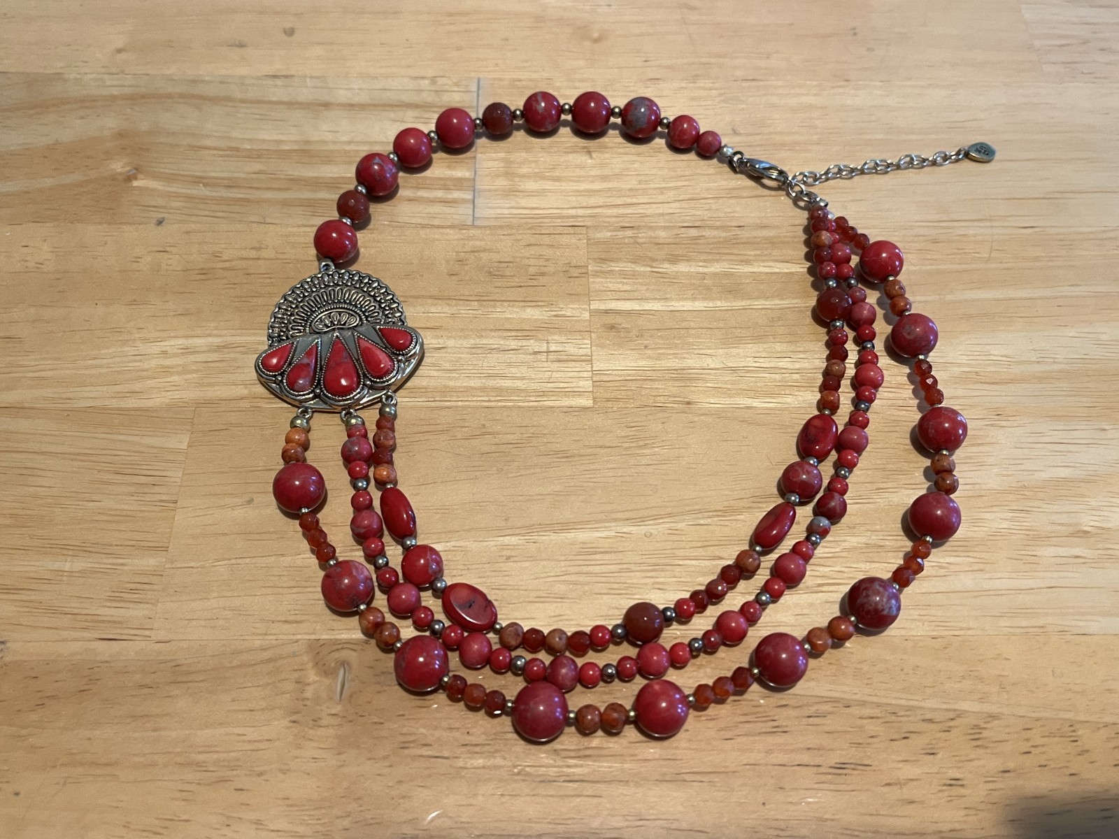 Barse Bronze Red Howlite Red Coral Adjustable 18 Inch Necklace