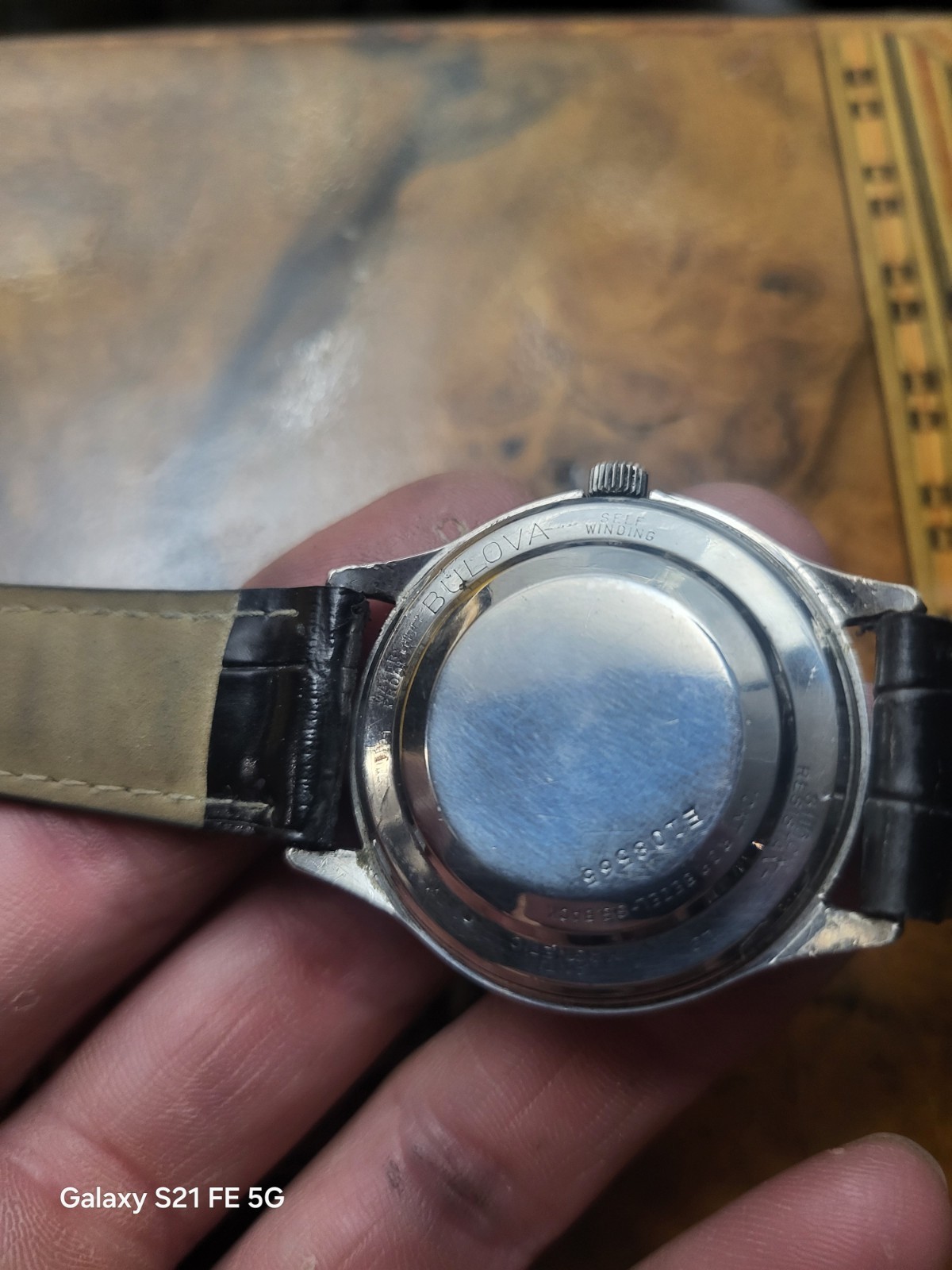 Bulova 23 Jewel Self Winding Vintage Men’s Watch Silver Dial Black Leather