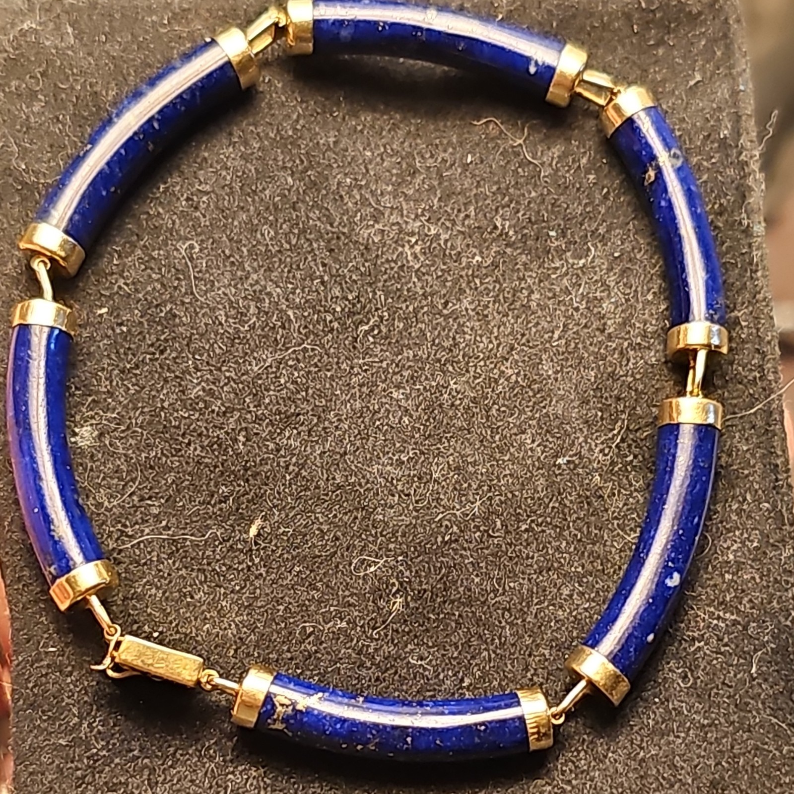 Vintage 14K Gold Heng Ngai HN Chinese Shou Lapis Lazuli Panel Bracelet 585