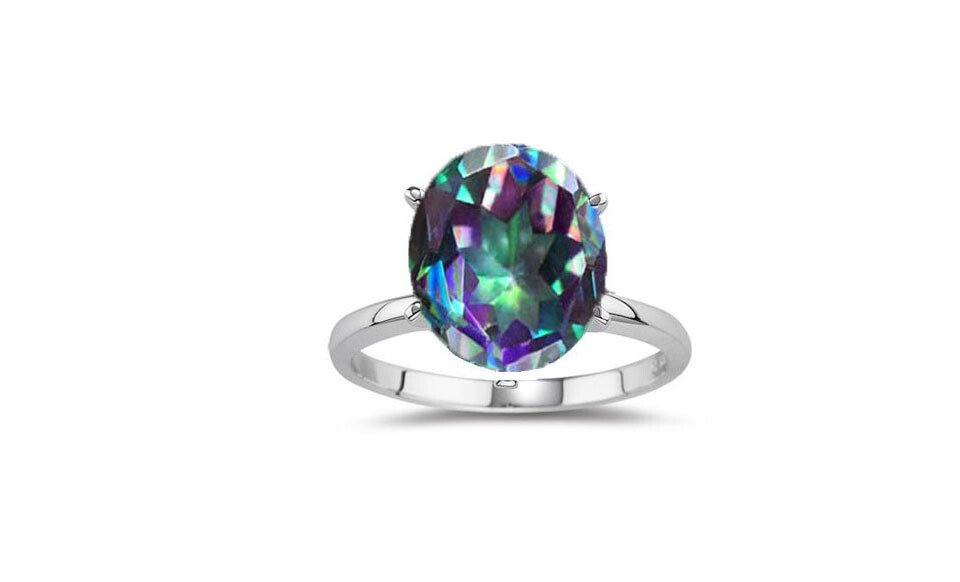 5.00 CTTW Lab Created Mystic Topaz Oval Cut 925 Sterling Silver Ring Sizes 6-9
