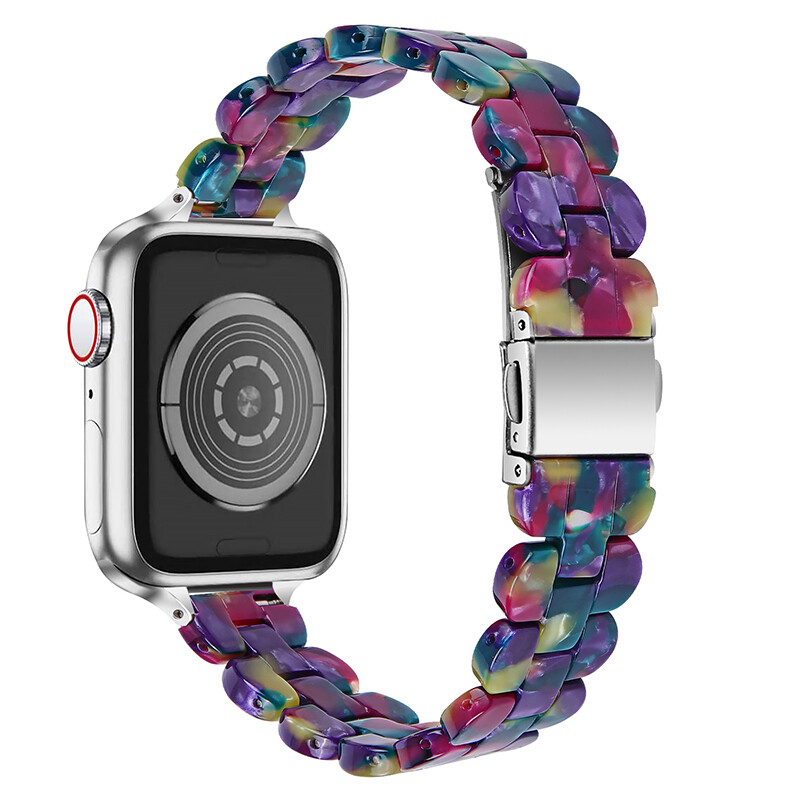For Apple Watch Ultra 8 7 SE 6 5 4 Women Resin Stainless Steel Watch Strap Band