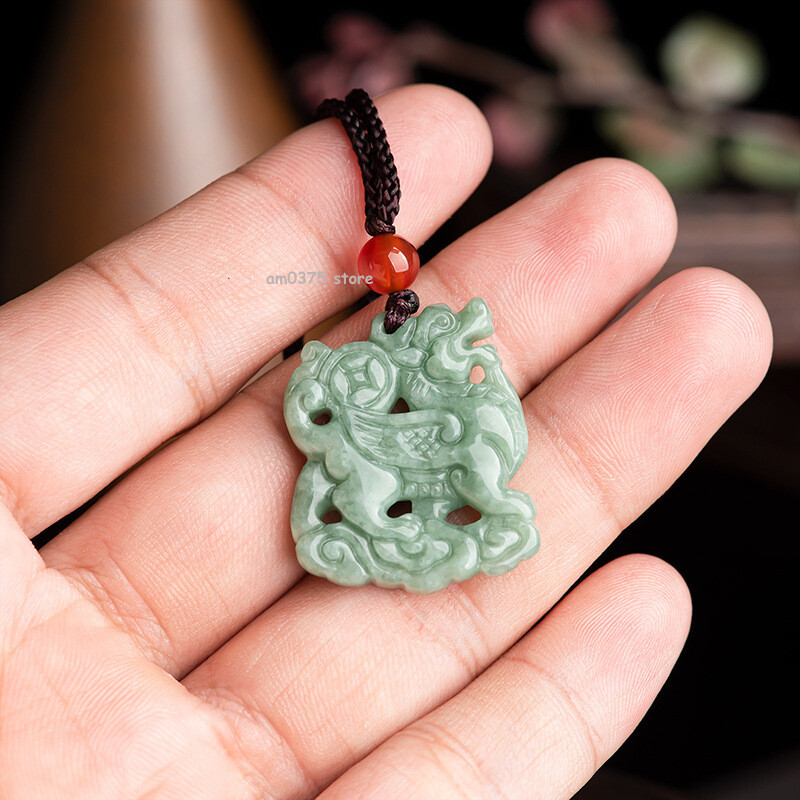 100% Natural Grade A Jade Jadeite Bean Green Lucky kylin Women Men’s Pendant