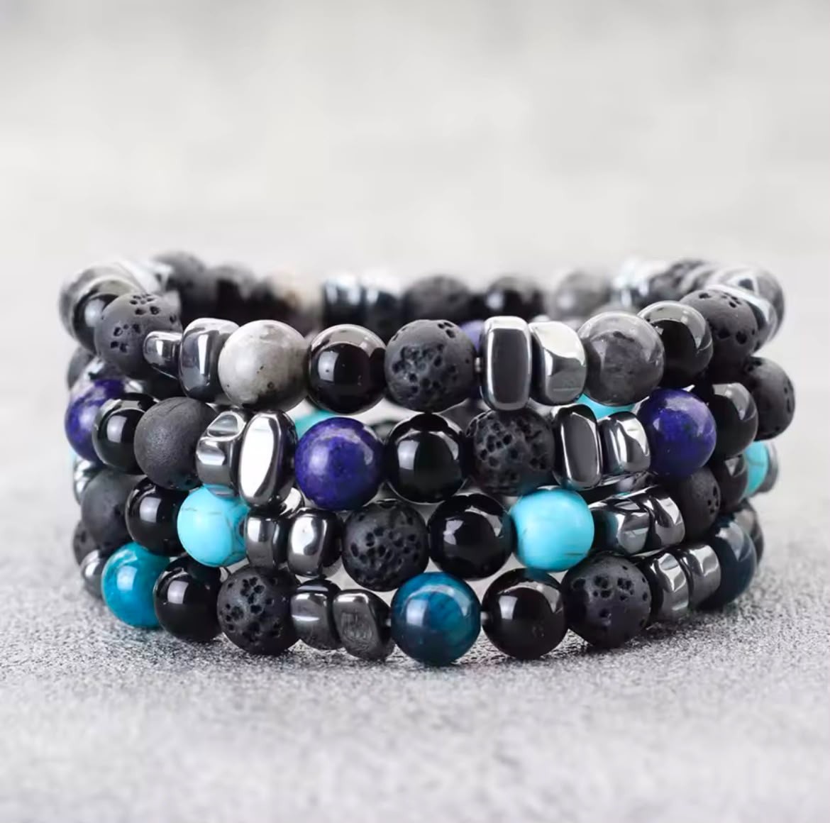 Irregular Hematite Tiger Eye Lava Stone Bracelet Men Healing Yoga Men Women