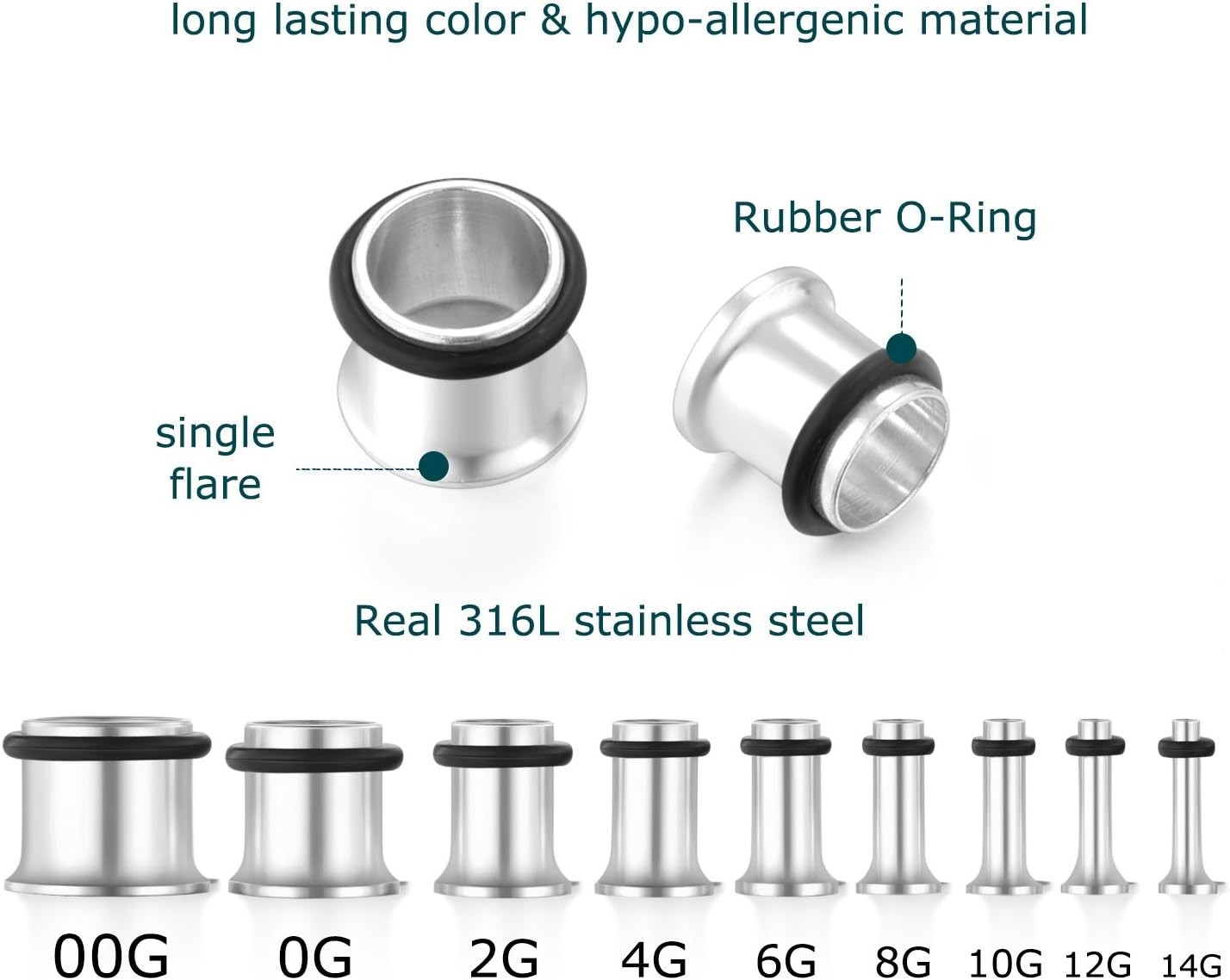 Ear Gauge Stretching Kit Surgical Steel Tapers Plugs Eyelets 14G to 00G 36