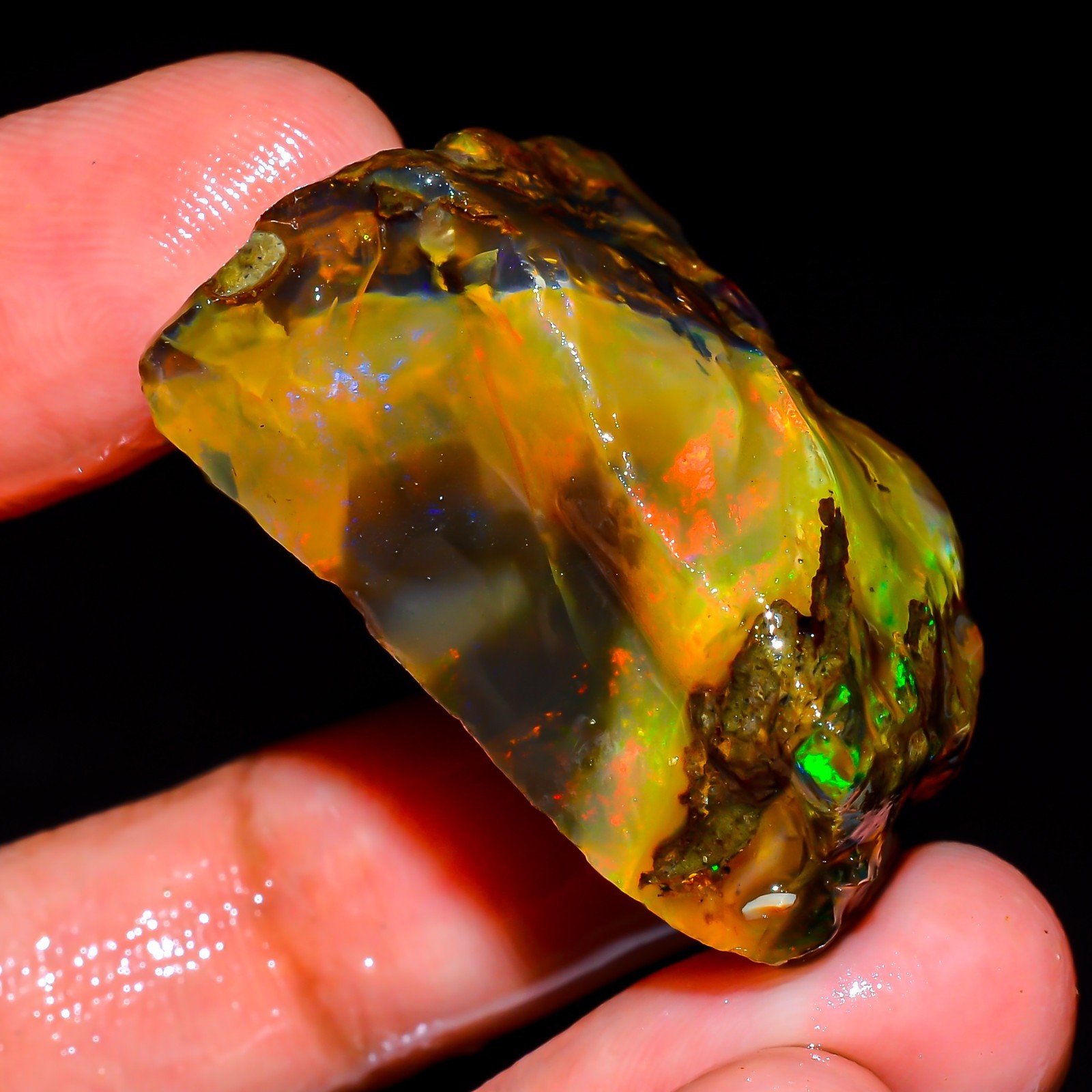 77 Ct Ethiopian Opal Rough Gemstone, Natural Loose Gemstone Multi Fire Opal L205