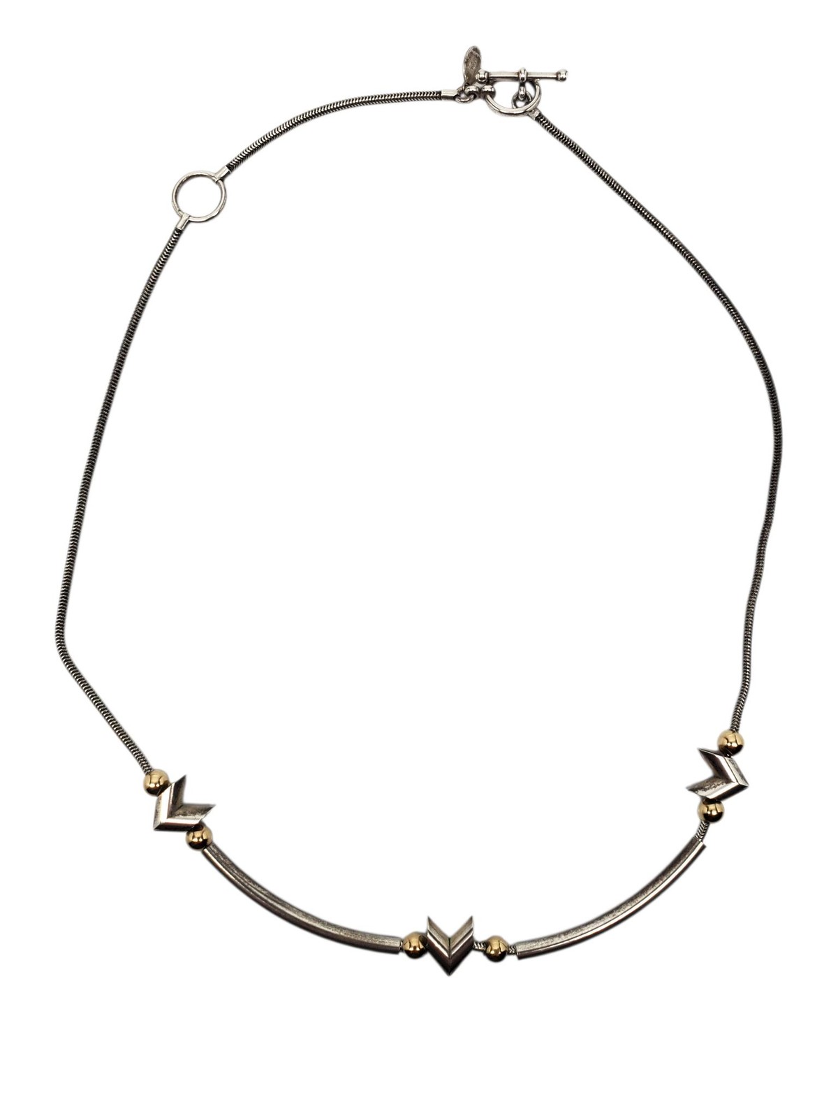 Gina Sterling Silver and 14k Gold Chevron Station Necklace #24725
