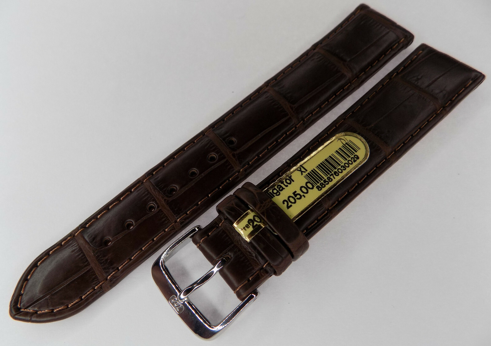 NATURAL SKIN VARIES Di-Modell Brown Genuine Alligator 20mm EXTRA LONG Watch Band