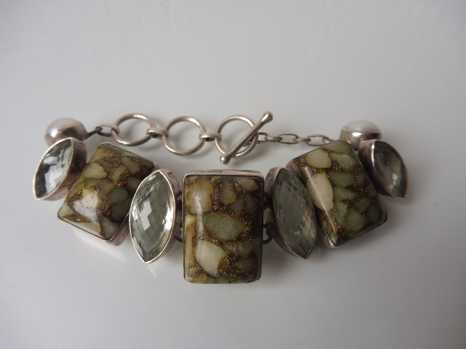 Vintage Sterling Silver 925 Bracelet with Multicolor Stone Set 60,2Gram 21 cm