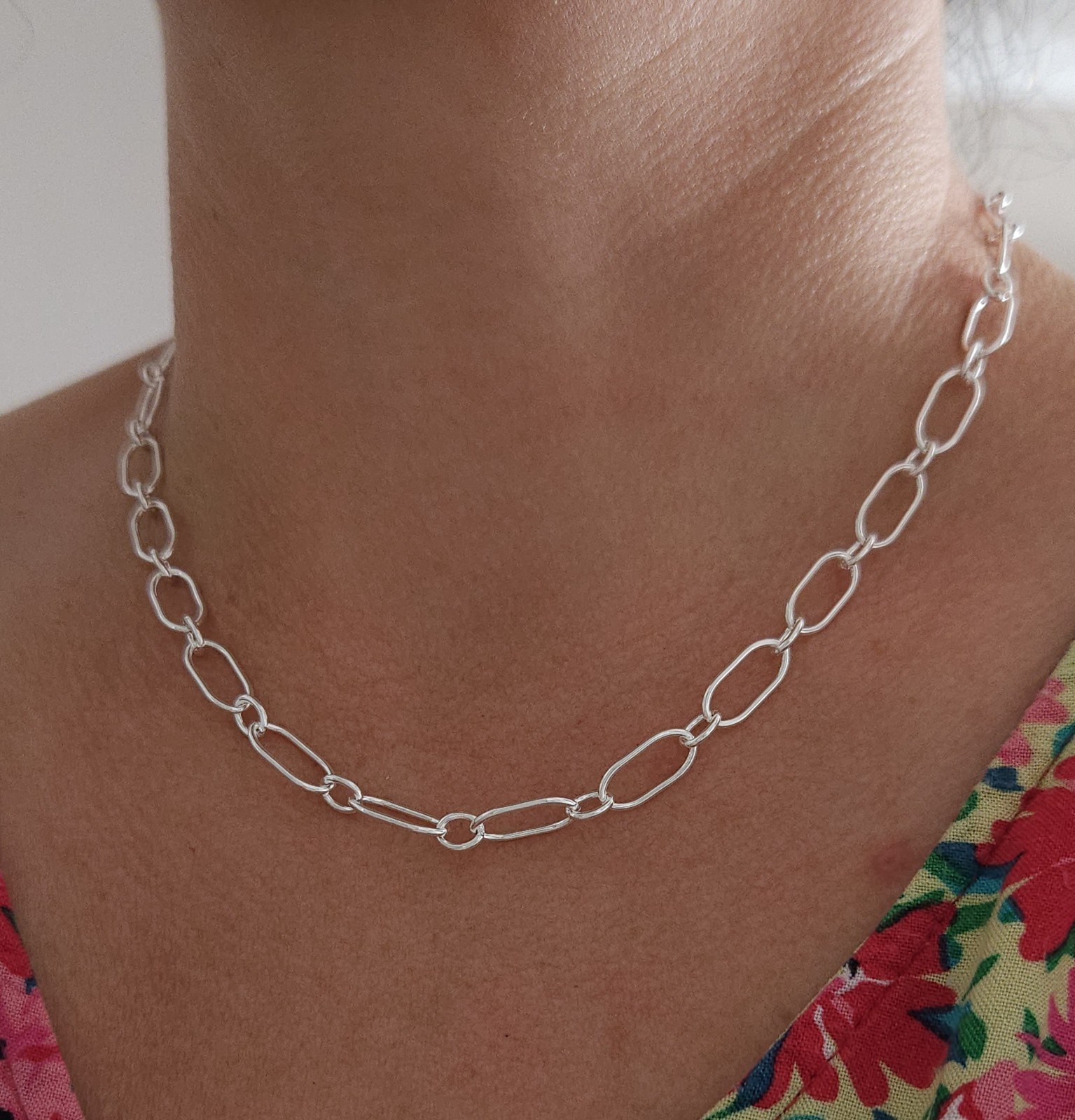 Sterling Silver Oval Paperclip Link Necklace Toggle Clasp 45cm Chain 925