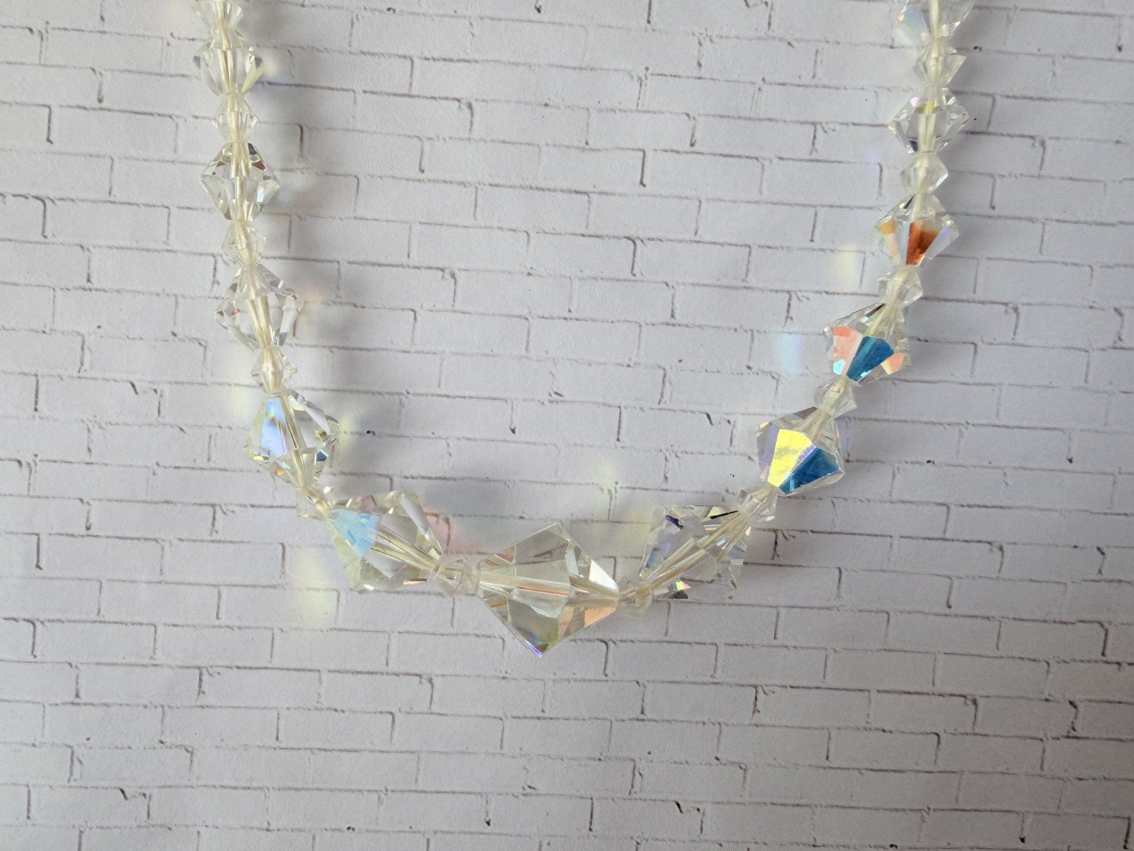 Vintage AB Aurora Borealis Crystal Bicone Bead Choker Necklace Jewelry