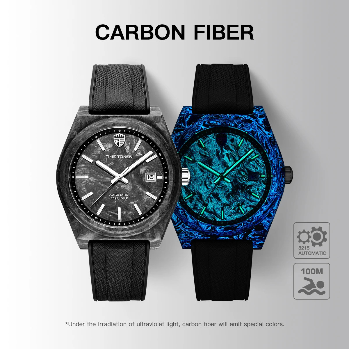 Carbon Fiber Luminous 40mm Automatic Diver Watch 100m Waterproof Miyota 8215