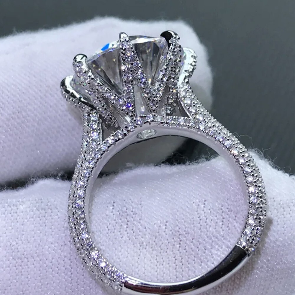 6.24 TCW Round Cut Moissanite Three Row Engagement Ring 14K White Gold Plated