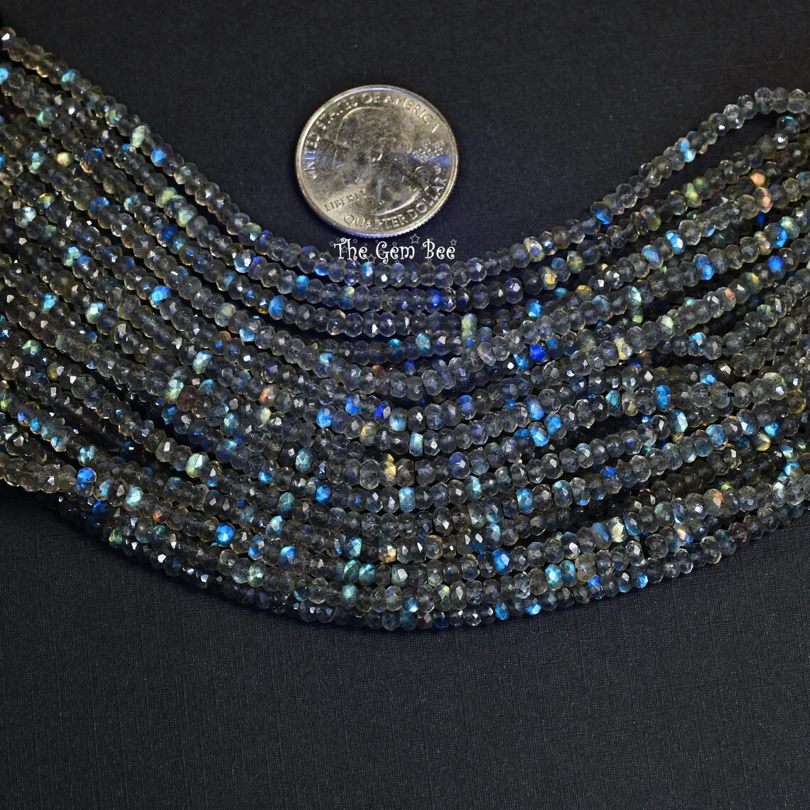 3.5mm Blue Flash Labradorite Faceted Rondelle Bead 12.5″ strand