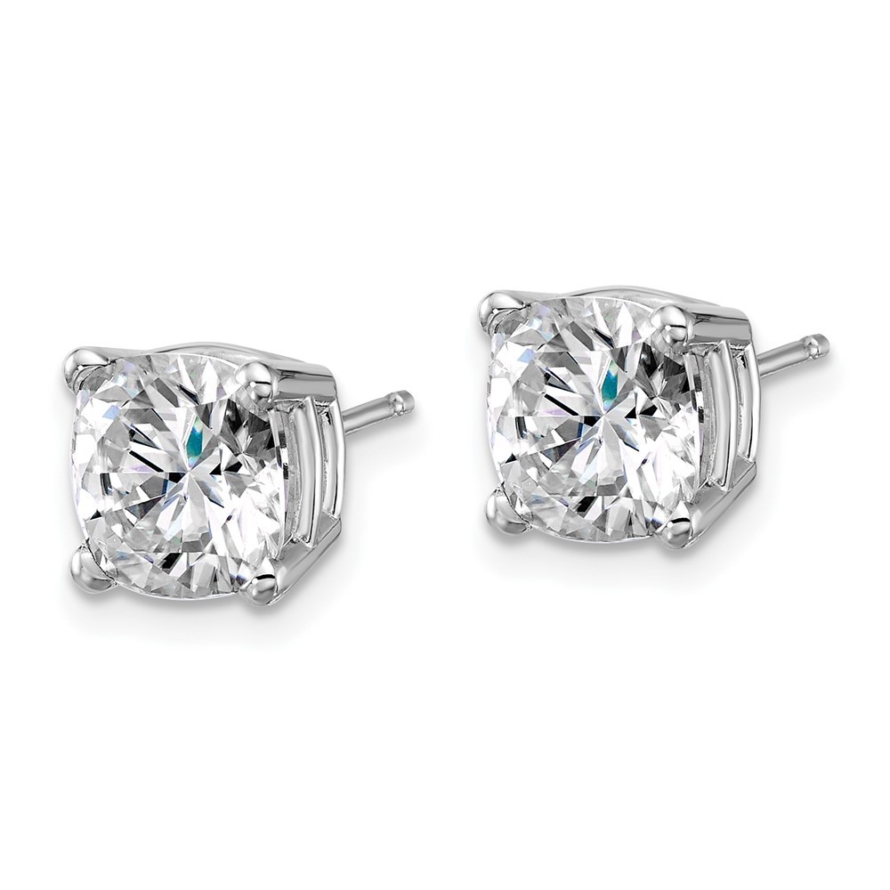 14k White Gold 4ct. 7.5mm Cushion Cut D E F Pure Light Moissanite Stud Earrings