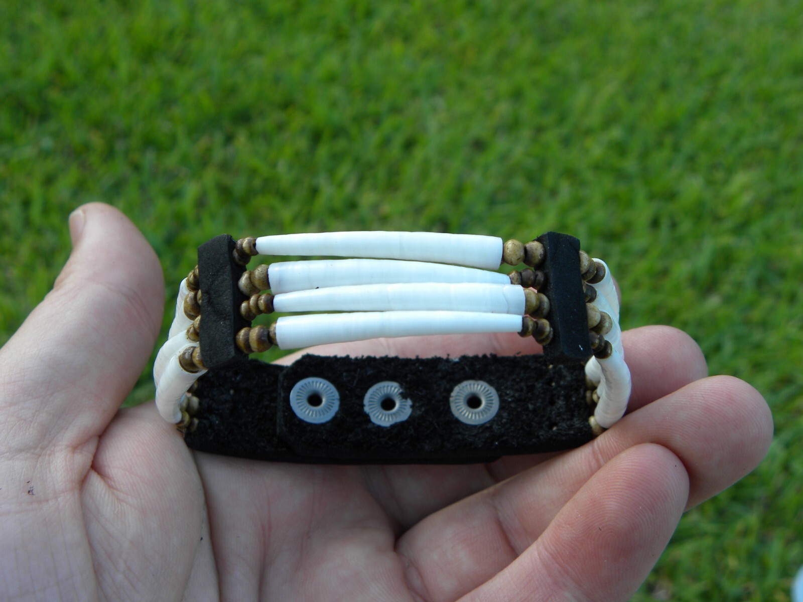 Cuff bracelet good luck dentalium shells Bison leather bone cool Shaman style
