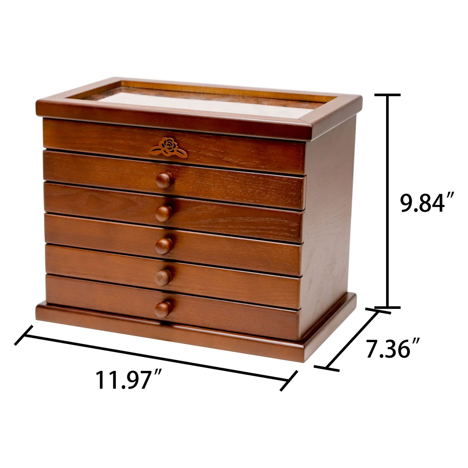 Kendal 6 Layer Wooden Jewelry Box Jewelry Holder Organizer w/ Rose Leaf Pattern