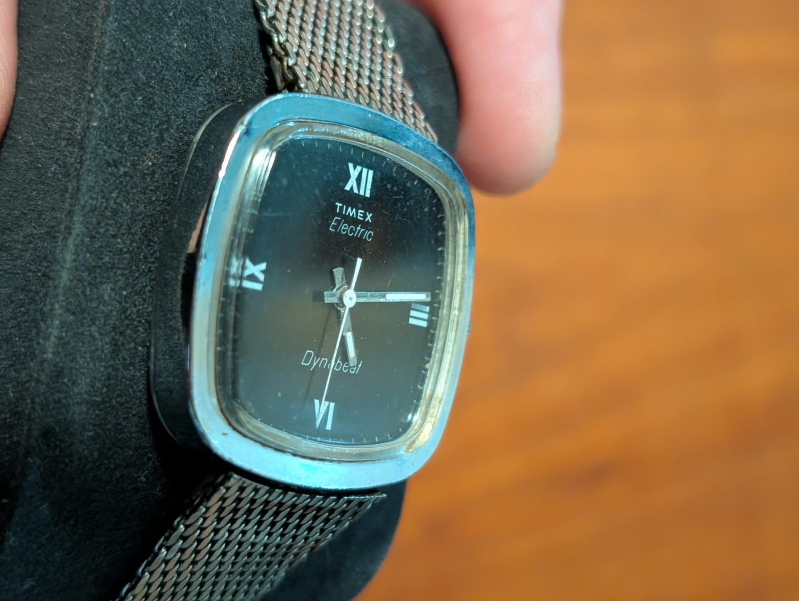 Vintage Classic Timex Electric Dynabeat Watch Square Case Root Beer Dial