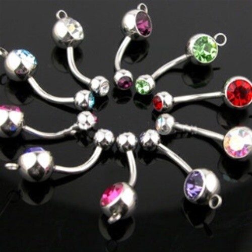 10pc Add-A-Charm Gem Belly Rings 14g Naval Navel 316L Surgical Steel Wholesale