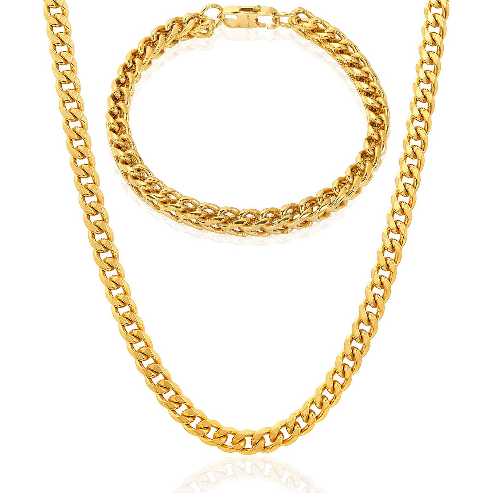 Invicta Jewelry Men’s Franco Bracelet and Curb Necklace Gold Chain Set