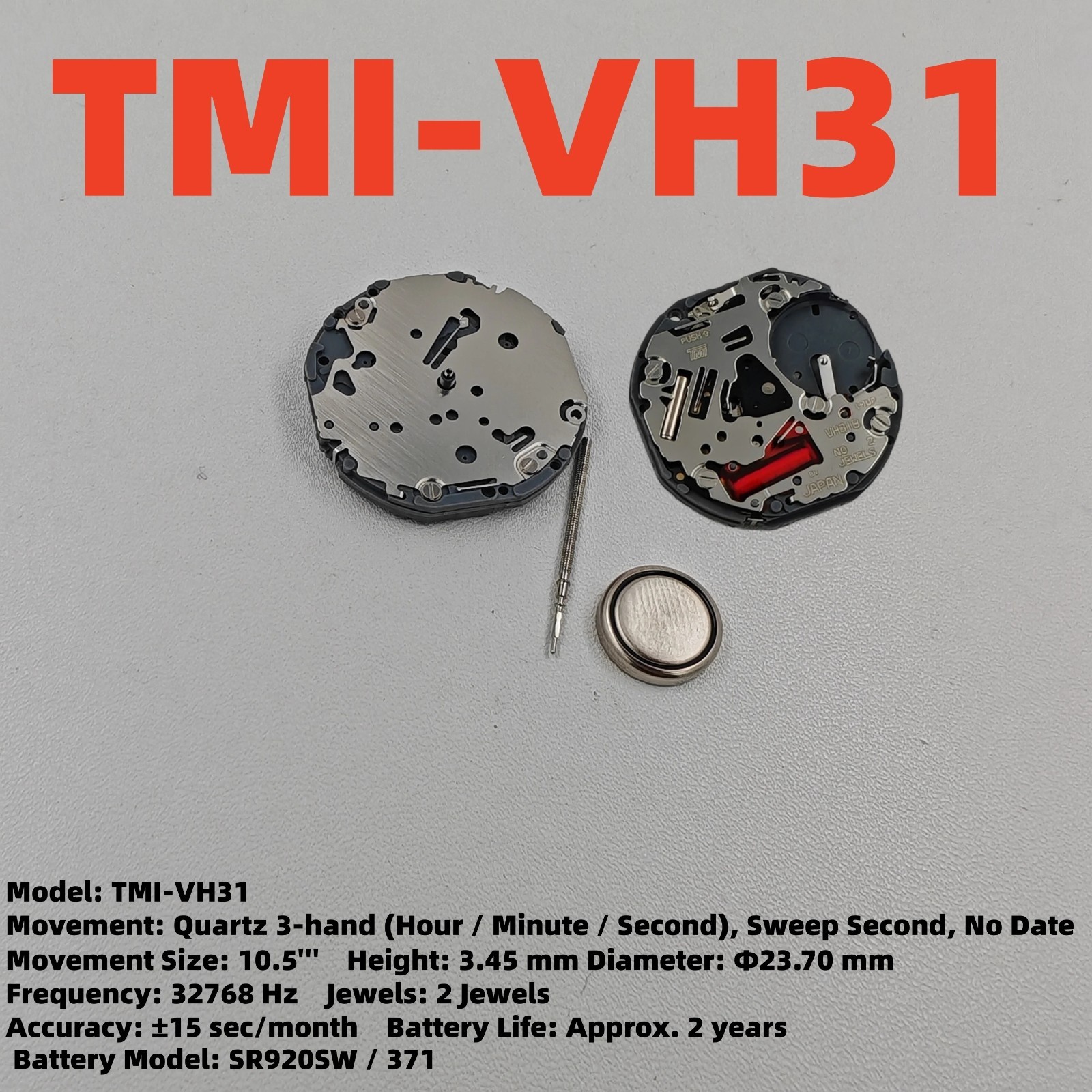 Genuine TMI VH31 Sweep Second Quartz Watch Movement 10.5 Ligne Japan VH31B