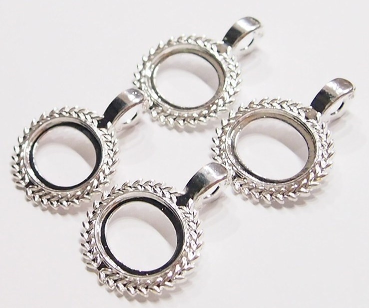 6 -25x18mm Shiny Silver Horizontal Wreath/ Enhancer Bail Pendant Setting 40x35mm