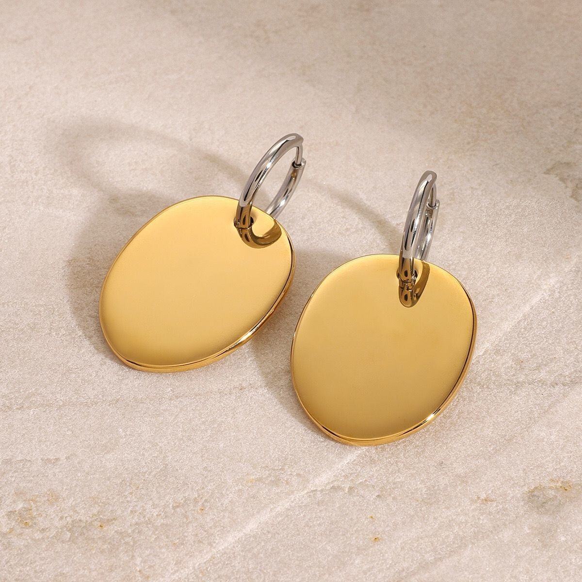 Woman 18K Gold Plated Polished Round Hoop Round Earring Stud Drop Dangle